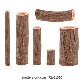 Six Tree Trunks Isolated On White Background