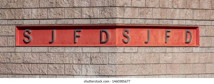 SJFD Sign Of San Jose Fire Department Near Department Station 1 In Downtown - California, USA - July 21, 2019