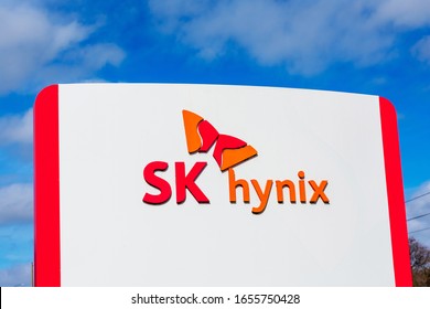 SK hynix logo, butterfly mascot at SK hynix America headquarters of South Korean memory semiconductor supplier - San Jose, California, USA - 2020