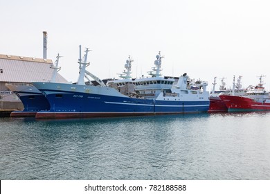 Skagen, Denmark-, 2009: Fish Trawlers In Port