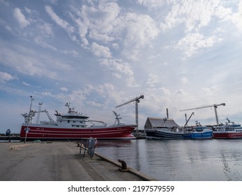 Skagen, Denmark - August 19 2022: Skagen Harbour With Fishing Trawlers.