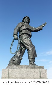 Skagen, Denmark - September 7, 2015: Statue Of The Fisherman In Skagen Harbor, Denmark 