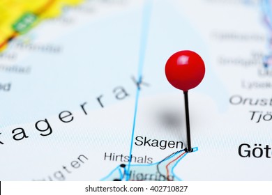 Skagen Pinned On A Map Of Denmark
