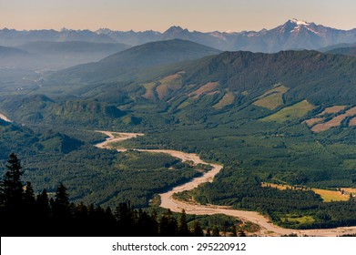 Skagit River Valley. A view of the Skagit River valley from the Sauk Mountain trail just off the North Cascades Highway, or Highway 20, in the Puget Sound area of western Washington state.