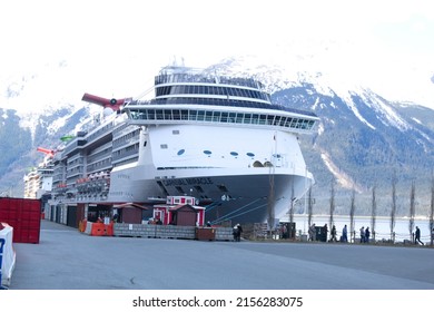 Skagway, Alaska- May 6, 2022. Carnival Miracle docked at Skagway for its first trip from San Francisco to Alaska