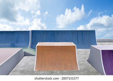 Skate or BMX playground with blue sky background