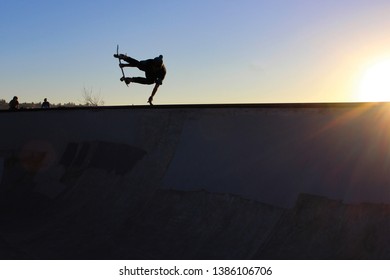 Skate Boarder Sunset Silhouette Jump Extreme Sports X Games Lifestyle