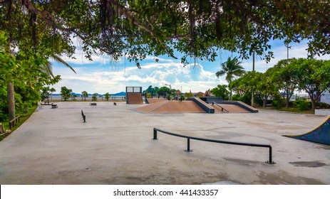 Skate Park in the daytime . Customizable dark tones . - Powered by Shutterstock