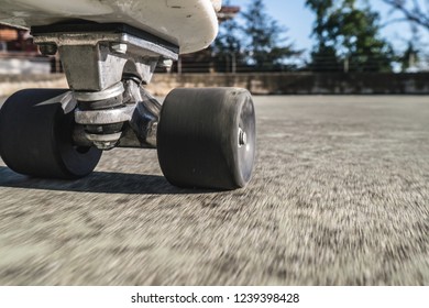 Skateboard Wheel Close Up And Shoes On White Board