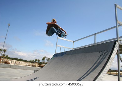 Skateboarder In Action On A Ramp