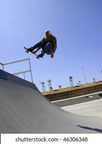 Skateboarder In Action On A Ramp