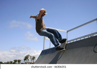 Skateboarder In Action On A Ramp