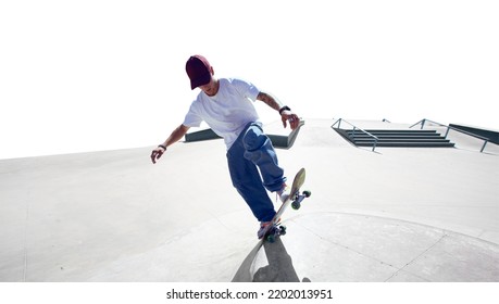 Skateboarder doing a trick isolated on white background - Powered by Shutterstock