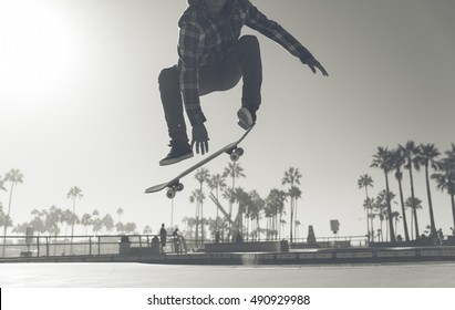 Skater Boy Practicing At The Skate Park