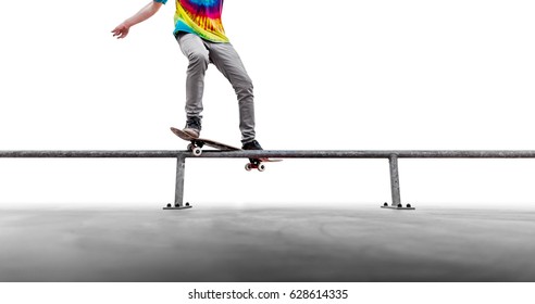 Skater doing smith grind on rail - isolated on white background - Powered by Shutterstock