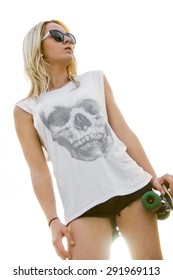 Skater Girl Wearing Skull Tshirt