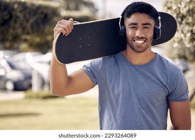 Its a skaters world and were all living in it. a young man using headphones while skating outside at college. - Powered by Shutterstock