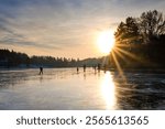 Skating on the frozen pond, Luhacovice, Czech Republic