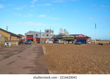 Skegness, UK 10 13 2022 Coastal Pleasure Beach Scene