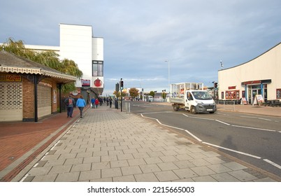 Skegness, UK 10 13 2022 Coastal Town Road And Buildings