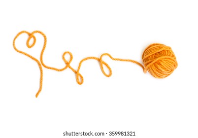 Skein Of Wool Yarn Yellow Color Isolated On White Background