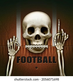 Skeletal Hand Holding Up Index Finger, Signifying We Are Number One On Top Of A Football Flattened Into Two Dimensions.