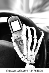 Skeletal Hand Texting While Driving