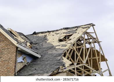 Skeletal Remains Of Peaked Roof On House Hit By Tornado