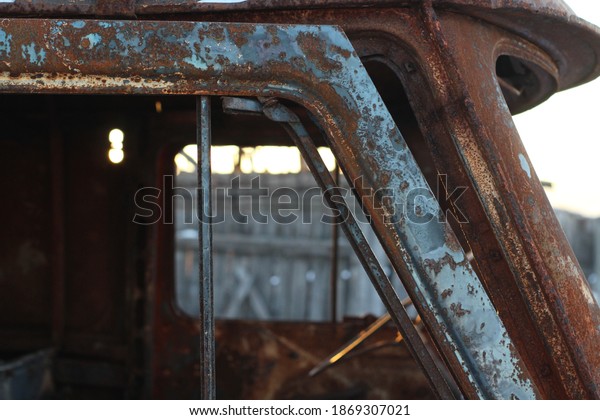 Skeleton of Burnt Car\
Old Van Rusty Metal