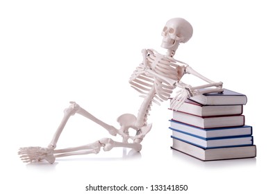 Skeleton Reading Books On White