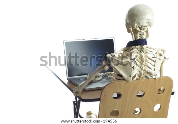 Skeleton Sits Desk Typing On Laptop Stock Photo Edit Now 194556