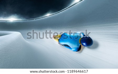 Skeleton sport. Bobsled. The athlete descends on a sleigh on an ice track.  winter sports
