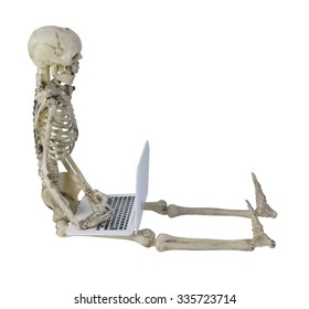 Skeleton using a Laptop computer used for data management, storage and convenience - path included
