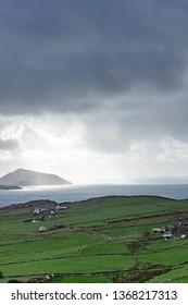 Skellig Michael Off The Coast Of The Ring Of Kerry In Winter Showing Deep Blue Waters And Crashing Waves