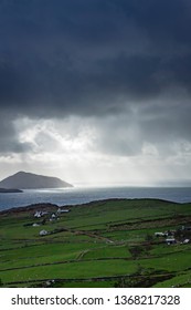 Skellig Michael Off The Coast Of The Ring Of Kerry In Winter Showing Deep Blue Waters And Crashing Waves