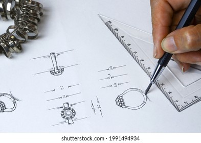 Sketch of diamond jewelry ring - Shutterstock ID 1991494934