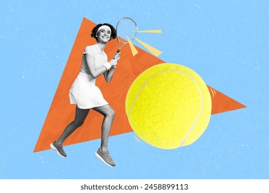 Sketch image composite collage of young person woman lady power strong healthy sportswoman workout gym player tennis competition game - Powered by Shutterstock