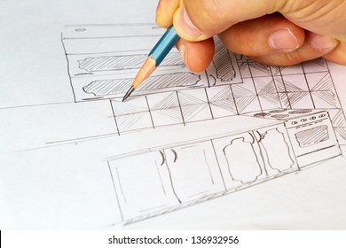 Sketch of kitchen furniture