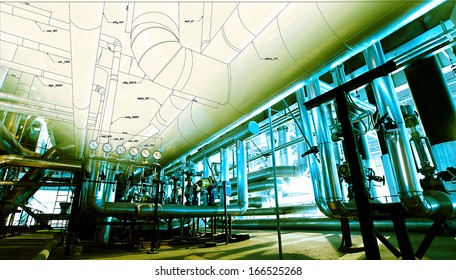 Sketch Of Piping Design Mixed With Industrial Equipment Photo 