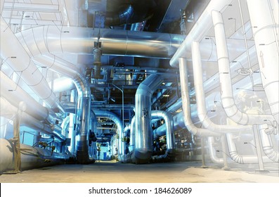 Sketch Of Piping Design Mixed With Industrial Equipment Photo