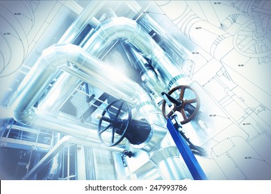 Sketch Of Piping Design Mixed With Industrial Equipment Photo