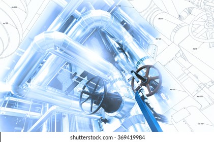 Sketch Of Piping Design Mixed With Industrial Equipment Photo