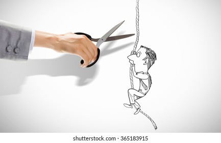 Sketched Businessman Climbing Rope