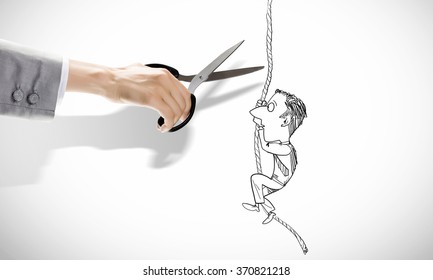 Sketched Businessman Climbing Rope