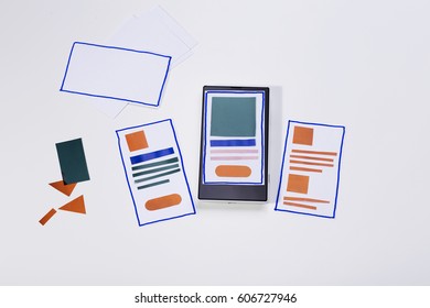 Sketching wireframe for responsive website, user interface design, UI/UX