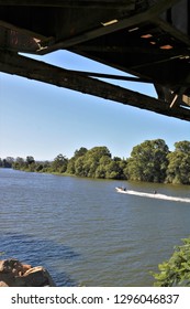 Ski Boat On The Hastings River, Under The Train Bridge