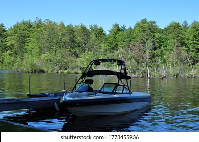 Ski Boat On The Pond At Dock Johnsons Pond