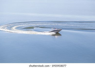 Ski Boat U-turn On A Glass Lake