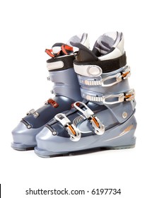 Ski Boots. Isolate On White.