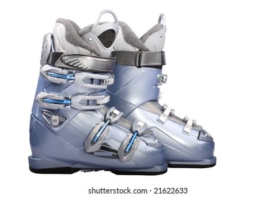 Ski Boots Are Isolated On The White